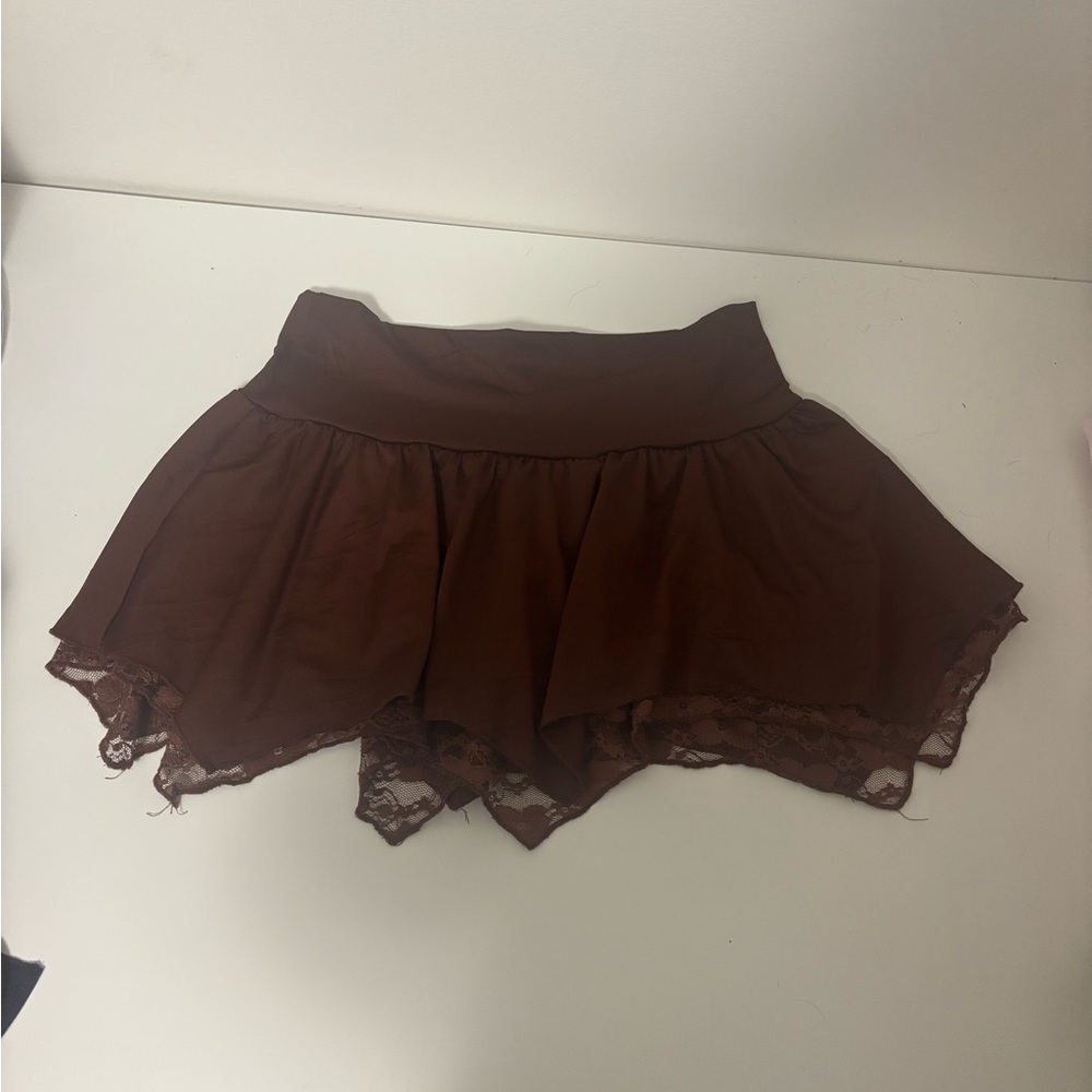 Brown Lace Hem Skirt